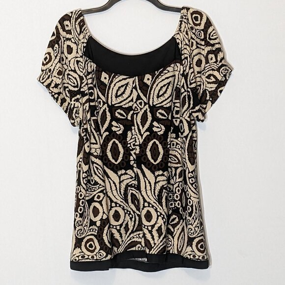 Women's "Robbie Bee" Brown/Tan, Beaded Short Sleeve Peasant Tunic; Size 18W - Picture 3 of 5